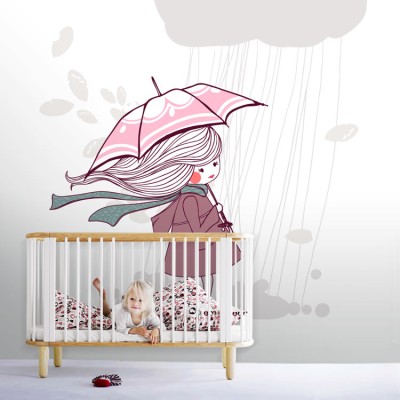 Κοριτσάκι στη βροχή Παιδικά Ταπετσαρίες Τοίχου 100 x 100 cm (20551)