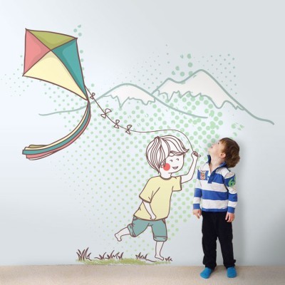 Αγοράκι με χαρταετό Παιδικά Ταπετσαρίες Τοίχου 100 x 100 cm (20622)