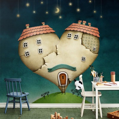 Σπίτι σε σχήμα καρδιάς Παιδικά Ταπετσαρίες Τοίχου 100 x 100 cm (20323)