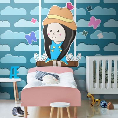 Κοριτσάκι σε κούνια Παιδικά Ταπετσαρίες Τοίχου 100 x 100 cm (20396)