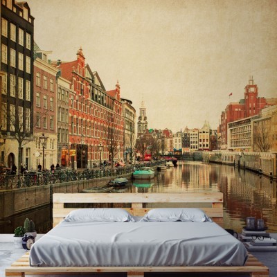Κανάλι στο Άμστερνταμ Πόλεις – Ταξίδια Ταπετσαρίες Τοίχου 92 x 110 cm (20991)